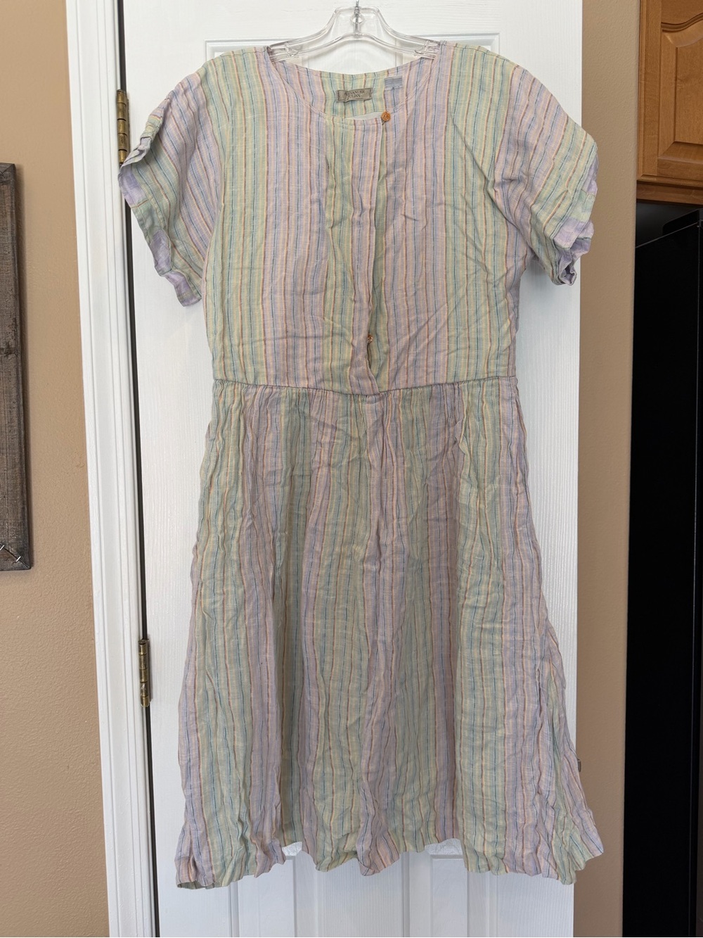 Alexander Julian Linen Vintage 90s Dress Hong Kong Pockets Pastel Stripe Relaxed